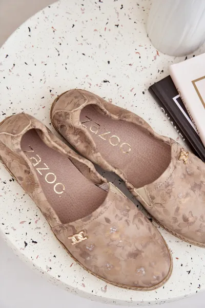 Elegantné Zamszové Espadrilky S Kvetmi Dámske Béžové Zazoo 10177