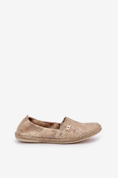 Elegantné Zamszové Espadrilky S Kvetmi Dámske Béžové Zazoo 10177