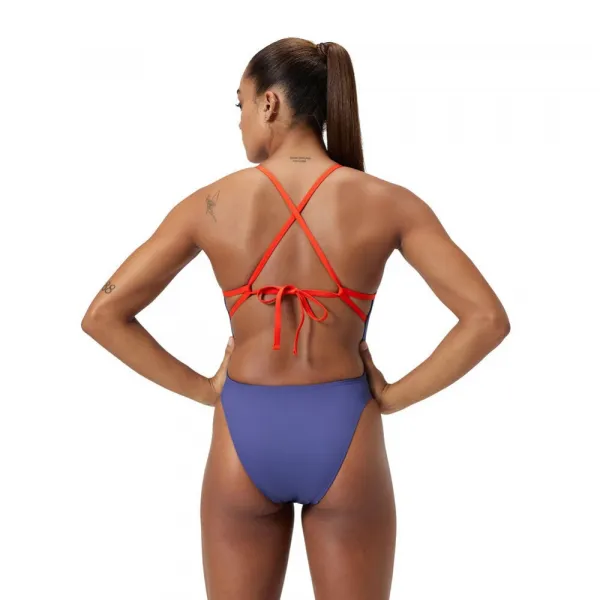 Speedo womens solid tie back hapuna blue l - uk36