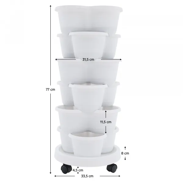 Kaskádový kvetináč, stohovateľný, 6 ks, biela, PIXELT
