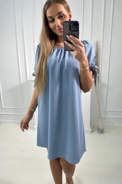Kesi Włoski Šaty zaviazané na rukávoch svetlý denim