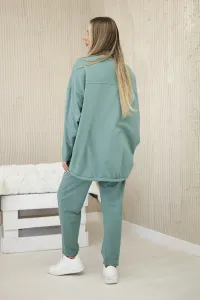Kesi Włoski Oversize bavlnená súprava mikinové + nohavice tmavá mäta