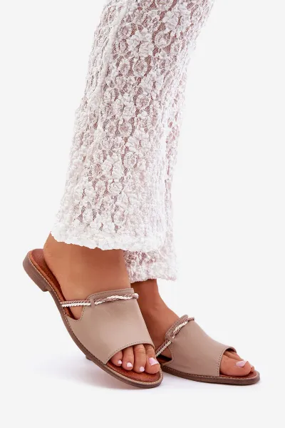 Kožené Šľapky Tmavo Béžové Lewski Shoes 3047