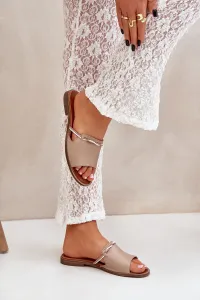 Kožené Šľapky Tmavo Béžové Lewski Shoes 3047