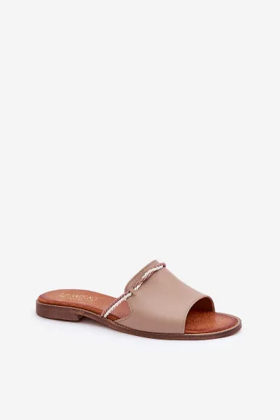 Kožené Šľapky Tmavo Béžové Lewski Shoes 3047