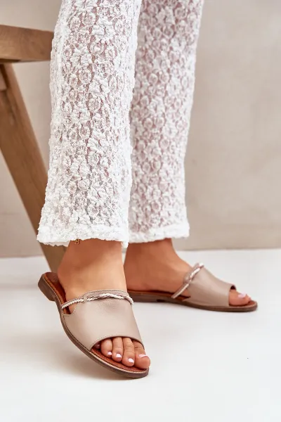 Kožené Šľapky Tmavo Béžové Lewski Shoes 3047