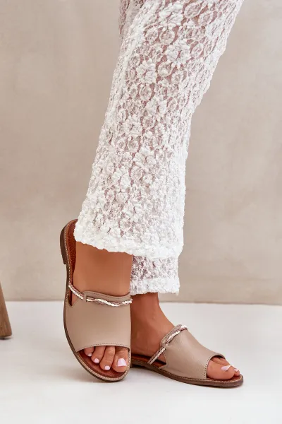Kožené Šľapky Tmavo Béžové Lewski Shoes 3047