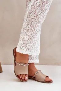 Kožené Šľapky Tmavo Béžové Lewski Shoes 3047