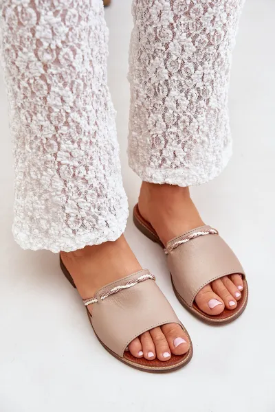 Kožené Šľapky Tmavo Béžové Lewski Shoes 3047