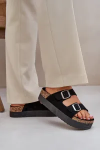 PE1 Dámske sandále na masívnej platforme so sponami čierne Aramia
