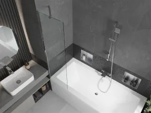 MEXEN/S - Cube obdĺžniková vaňa 170 x 80 cm s panelom + vaňová zástena 50, transparent, chróm 550517080X9505000001