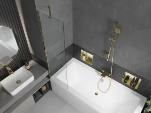 MEXEN/S - Cube obdĺžniková vaňa 170 x 80 cm s panelom + vaňová zástena 50, transparent, zlatá 550517080X9505000050