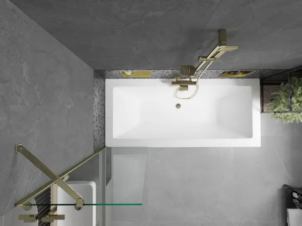 MEXEN/S - Cube obdĺžniková vaňa 170 x 80 cm s panelom + vaňová zástena 50, transparent, zlatá 550517080X9505000050