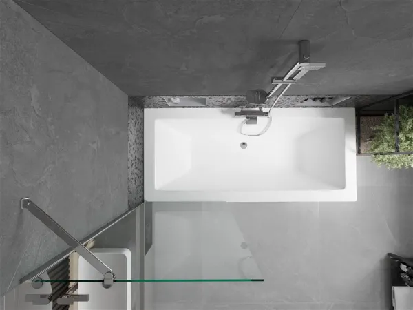 MEXEN/S - Cube obdĺžniková vaňa 170 x 80 cm s panelom + vaňová zástena 70, transparent, chróm 550517080X9507000001