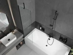 MEXEN/S - Cube obdĺžniková vaňa 170 x 80 cm s panelom + vaňová zástena 50, transparent, čierna 550517080X9505000070