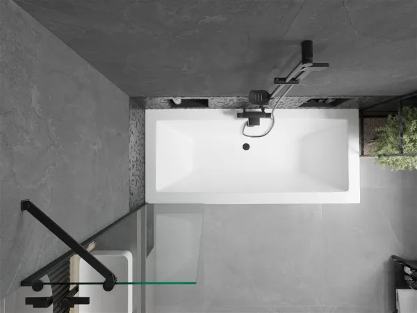 MEXEN/S - Cube obdĺžniková vaňa 170 x 80 cm s panelom + vaňová zástena 50, transparent, čierna 550517080X9505000070