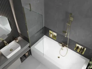 MEXEN/S - Cube obdĺžniková vaňa 170 x 80 cm s panelom + vaňová zástena 60, transparent, zlatá 550517080X9506000050