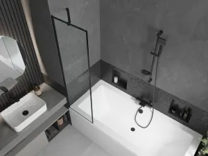 MEXEN/S - Cube obdĺžniková vaňa 170 x 80 cm s panelom + vaňová zástena 50, čierna vzor 550517080X9505007070