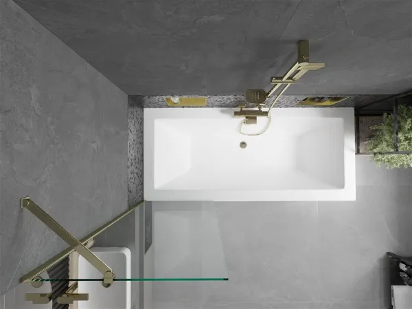 MEXEN/S - Cube obdĺžniková vaňa 170 x 80 cm s panelom + vaňová zástena 60, transparent, zlatá 550517080X9506000050