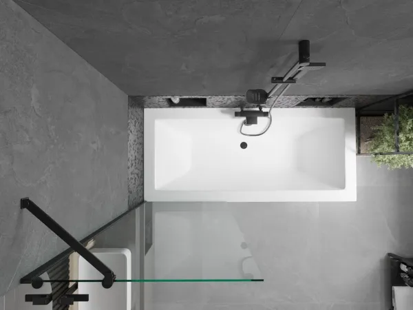 MEXEN/S - Cube obdĺžniková vaňa 170 x 80 cm s panelom + vaňová zástena 70, transparent, čierna 550517080X9507000070