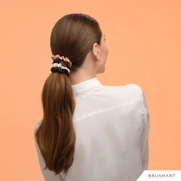 BrushArt Gift for You Slim satin scrunchie set gumičky do vlasov Black & Cream