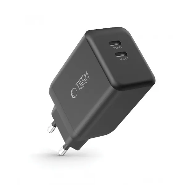 Tech-Protect NC45W GaN sieťová nabíjačka 2x USB-C 45W, čierna