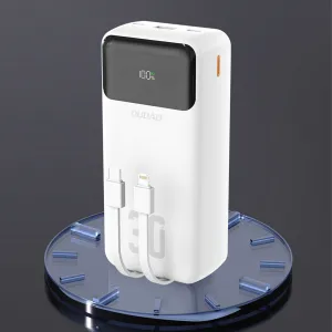 Dudao K15MAX Power Bank 30000mAh USB / USB-C / Lightning + vstavané káble 22.5W, biely