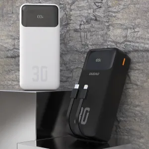 Dudao K15MAX Power Bank 30000mAh USB / USB-C / Lightning + vstavané káble 22.5W, biely