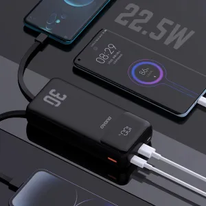 Dudao K15MAX Power Bank 30000mAh USB / USB-C / Lightning + vstavané káble 22.5W, čierny