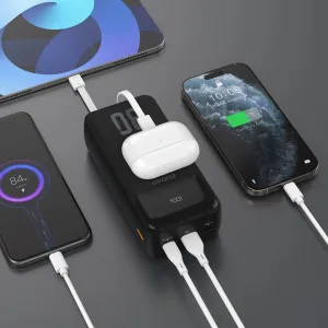 Dudao K15MAX Power Bank 30000mAh USB / USB-C / Lightning + vstavané káble 22.5W, čierny