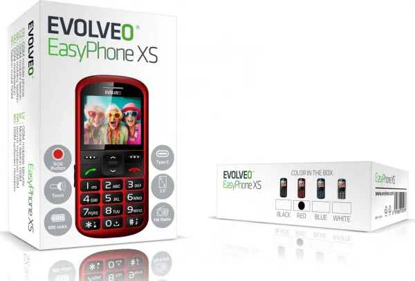 EVOLVEO EasyPhone XS, mobilný telefón pre seniorov, červený