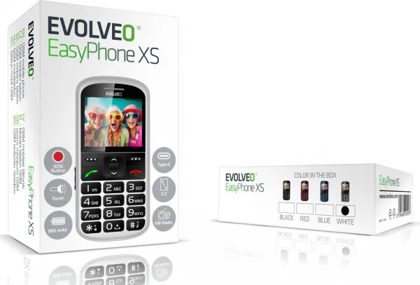EVOLVEO EasyPhone XS, mobilný telefón pre seniorov, biely