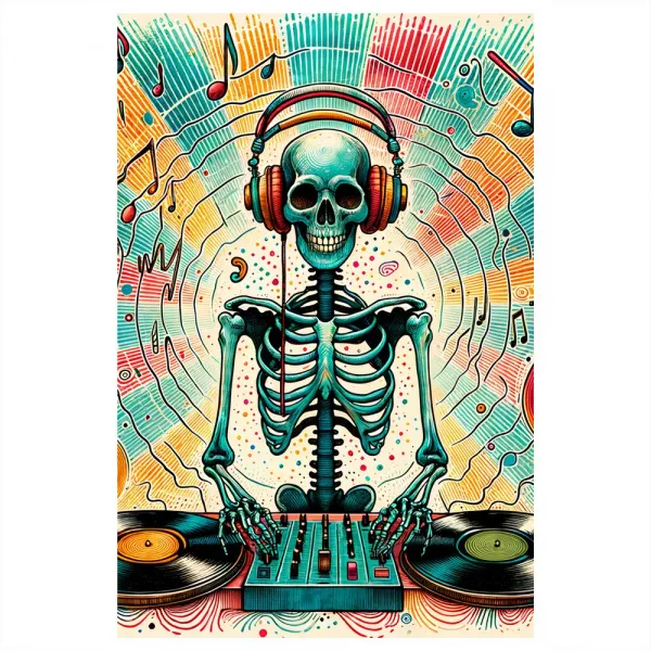 Obraz farebný kostlivec DJ