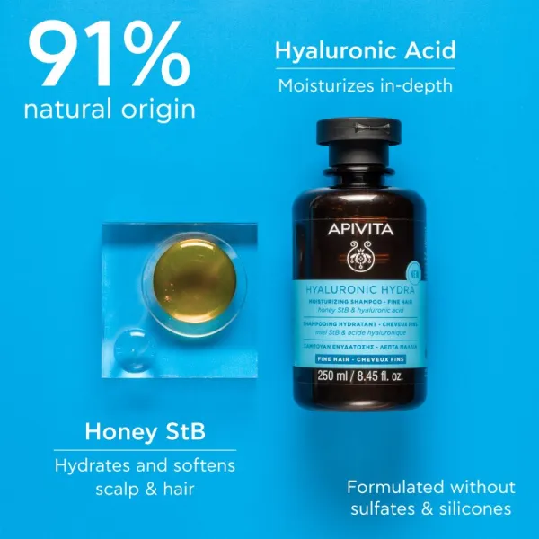 Apivita Hyaluronic Hydra Fine Hair Moisturizing Shampoo hydratačný šampón pre jemné vlasy 250 ml