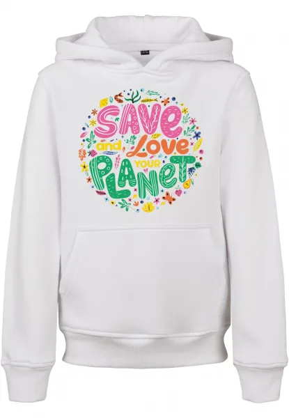 Kids Save And Love Hoody white