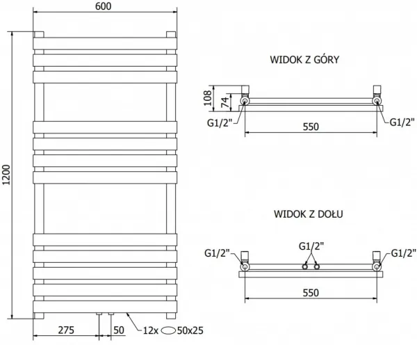 MEXEN - Jowisz vykurovací rebrík/radiátor 1200 x 600 mm, 594 W, biela W107-1200-600-00-20
