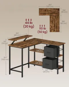 SONGMICS Rohový písací stôl Vasagle Delong čierny/hnedý