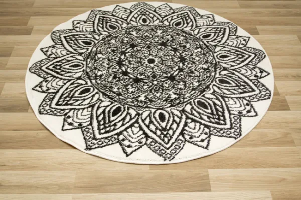 Koberec Lima G754A mandala, biely / čierny kruh