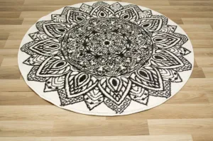 Koberec Lima G754A mandala, biely / čierny kruh