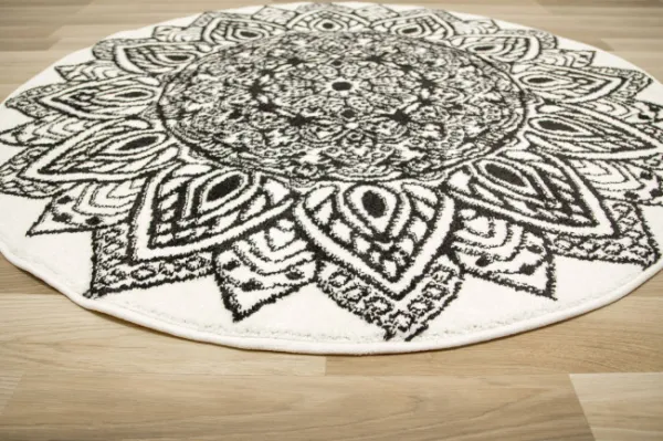 Koberec Lima G754A mandala, biely / čierny kruh