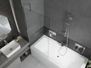 MEXEN/S - Cube obdĺžniková vaňa 170 x 80 cm s panelom + vaňová zástena 80, transparent, chróm 550517080X9508000001