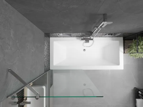 MEXEN/S - Cube obdĺžniková vaňa 170 x 80 cm s panelom + vaňová zástena 80, transparent, chróm 550517080X9508000001