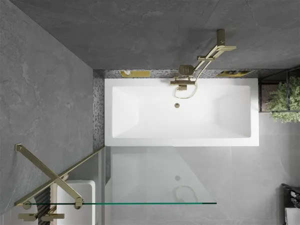 MEXEN/S - Cube obdĺžniková vaňa 170 x 80 cm s panelom + vaňová zástena 80, transparent, zlatá 550517080X9508000050
