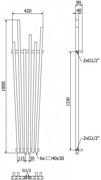 MEXEN - Omaha vykurovací rebrík/radiátor 1800 x 420 mm, 655 W, čierny W208-1800-420-00-70