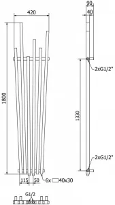 MEXEN - Omaha vykurovací rebrík/radiátor 1800 x 420 mm, 655 W, čierny W208-1800-420-00-70