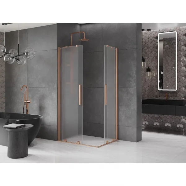 MEXEN/S - Velar Duo sprchovací kút, posuvné dvere 100 x 90, dekor, meď kartáčovaná 871-100-090-32-65