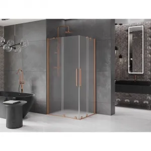 MEXEN/S - Velar Duo sprchovací kút, posuvné dvere 100 x 90, dekor, meď kartáčovaná 871-100-090-32-65