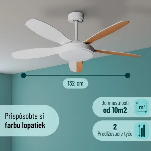 Noaton 12132WWB Maia, biela a javor, stropný ventilátor so svetlom