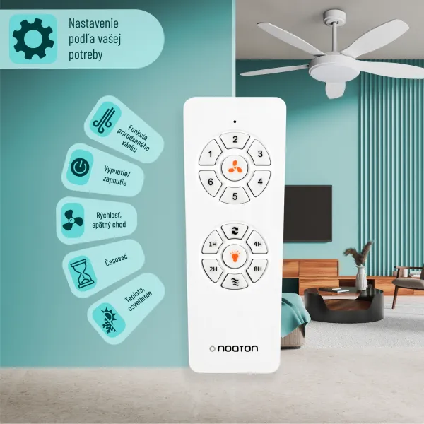 Noaton 12132WWB Maia, biela a javor, stropný ventilátor so svetlom