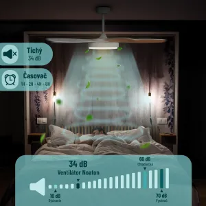 Noaton 12132WWB Maia, biela a javor, stropný ventilátor so svetlom